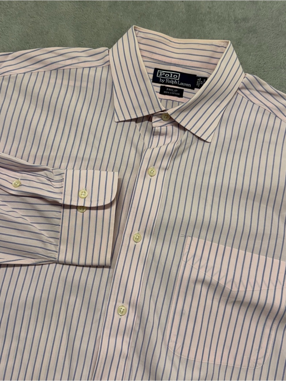 Vtg Polo Ralph Lauren Long Sleeve Philip Oxford Shirt Pink Striped Mens 17 34/35